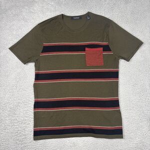 Scotch & Soda Couture Wool Green Black Brown Striped Short Sleeve Shirt Size XL